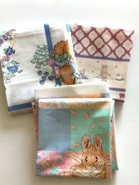 2 Vintage Baby Cotton Fabric Panels Sewing Quilting Baby Quilt